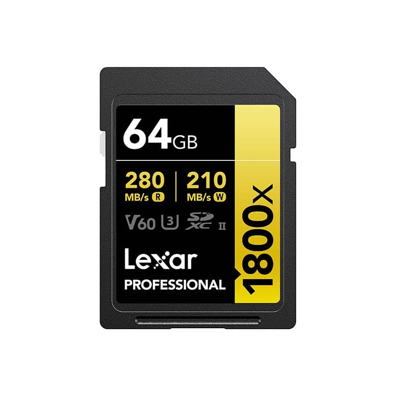 LEXAR Professional SDXC 64GB UHS-II 1800X Speed (280MB/s) Card Gold